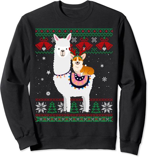 Corgi Riding Llama Christmas Corgi Xmas Ugly Sweatshirt