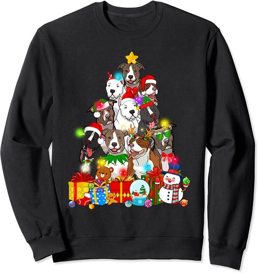 Pitbull Christmas Tree Lights Dog Sweatshirt