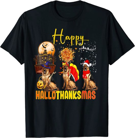 German Shepherd Dog Halloween Merry Christmas Hallothanksmas T-Shirt