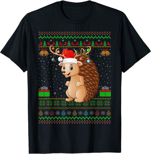 Hedgehogs Lover Santa Hat Matching Ugly Hedgehog Christmas T-Shirt