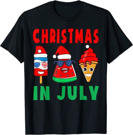 Christmas In July Watermelon Ice Pops Xmas Santa T-Shirt