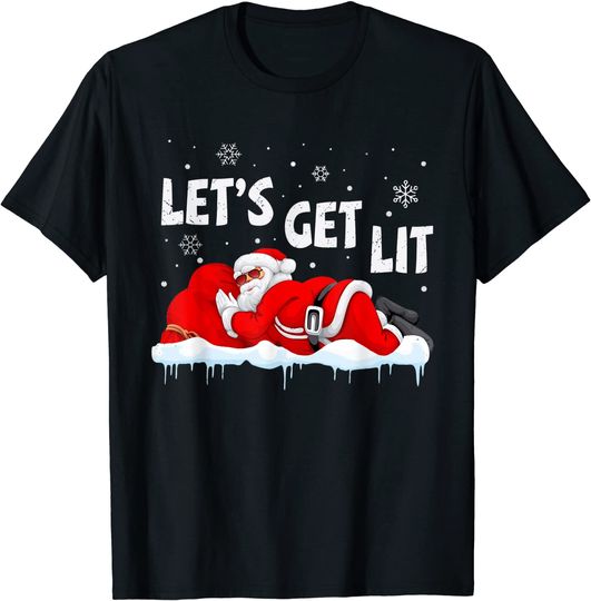 Christmas Let's Get Lit Santa Xmas Drinking Drinker T-Shirt