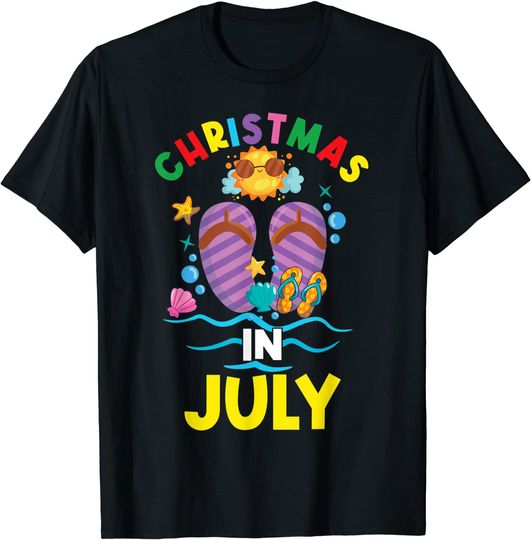 Christmas In July Hawaiian Family Summer Vacation Flip Flop T-Shirt