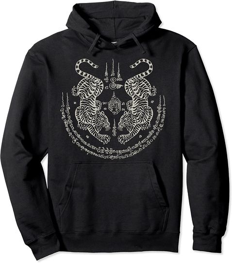 Sak Yant Thai Tattoo Twin Tiger Muay Magical Thailand Gift Pullover Hoodie