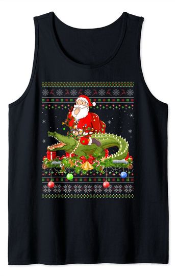 Alligator Xmas Ugly Santa Riding Christmas Tank Top