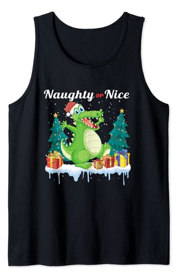 Naughty Or Nice Alligator Merry Christmas Xmas Santa Tank Top