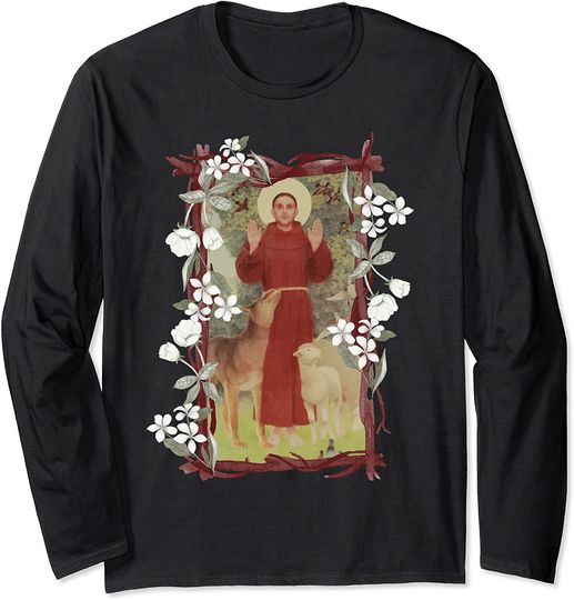 St Francis of Assisi Patron of Animals Floral Catholic Saint Long Sleeve