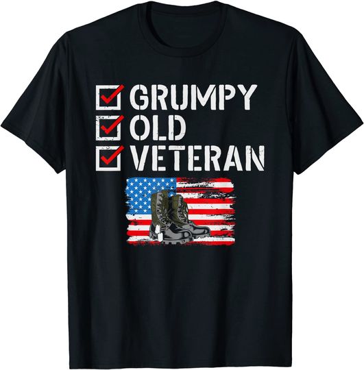 Grumpy Old Veteran Patriotic American Military Veteran Flag T-Shirt