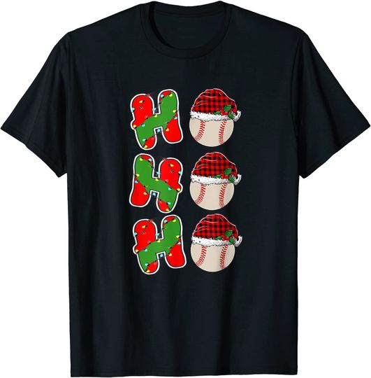 Ho-Ho-Ho Santa Red Plaid Claus Christmas Pajama Baseball T-Shirt