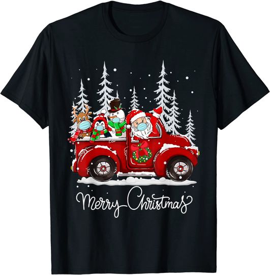 Merry Christmas Red Truck Tree Vintage Xmas T-Shirt