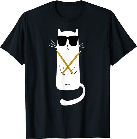 Discover Cat Wearing Sunglasses Playing Drums T-Shirt