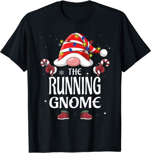 The Running Gnome Tree Light Buffalo Plaid Christmas T-Shirt