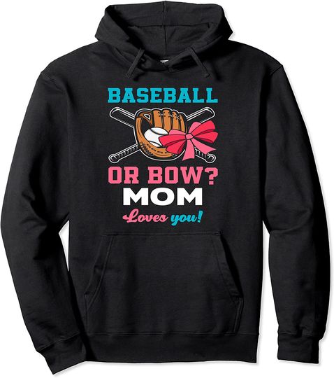 Baseball Or Bows Mom Baby Announcement Gender Reveal Pullover Hoodie