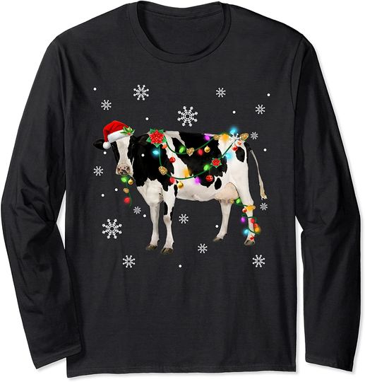 Discover Santa Cow Christmas Tree Light Pajama Long Sleeve