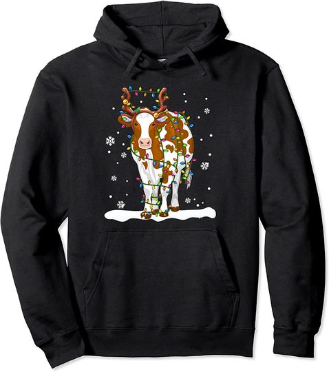 Discover Cow Christmas Tree Ligts Snow Hoodie