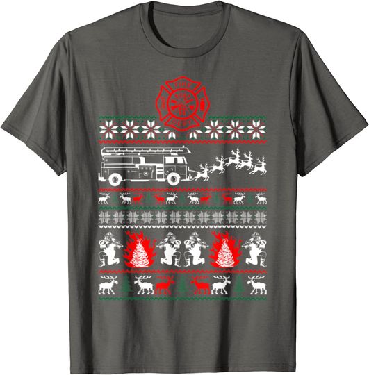 Merry-Firefighter Fireman-Ugly Christmas T-Shirt