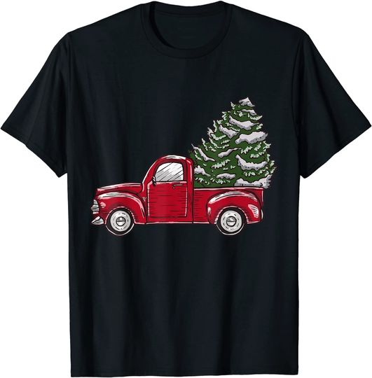 Vintage Red Truck Christmas Tree On Car Xmas Vacation T-Shirt