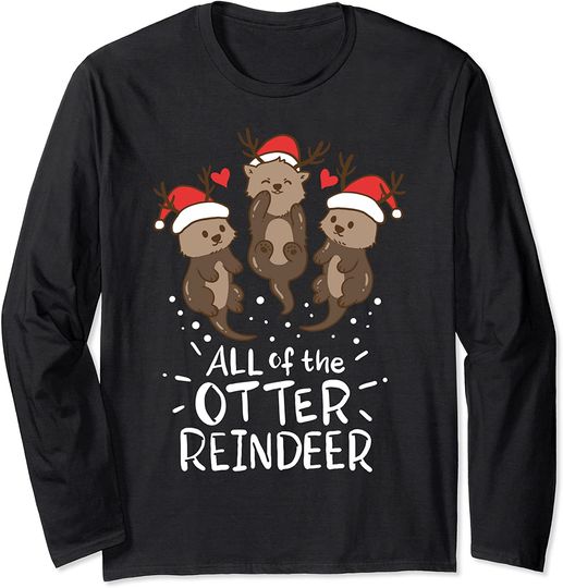 Otter Reindeer Deer Christmas Xmas Gift Present Long Sleeve T-Shirt