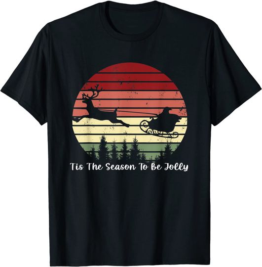 Tis The Season To Be Jolly Santa Sleigh Retro Funny T-Shirt