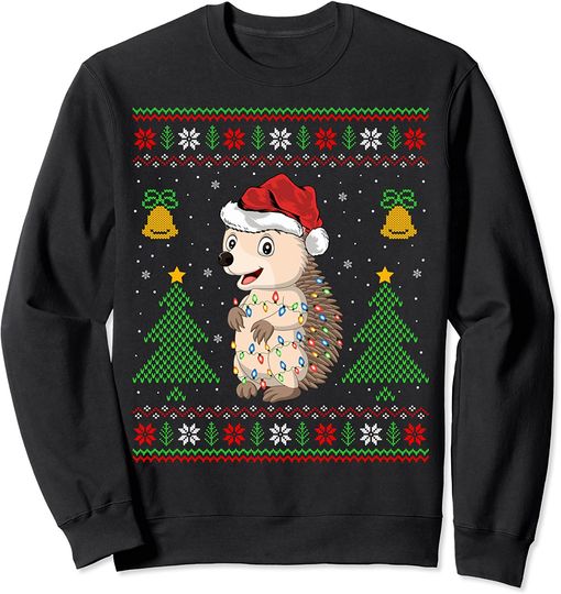 Hedgehogs Lover Xmas Lighting Santa Ugly Hedgehog Christmas Sweatshirt