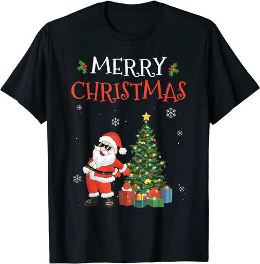 Merry Christmas Santa Claus Dance Floss Dance Tree Lights T-Shirt
