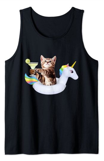 Summer Kitty With Margarita & Unicorn Float Cat Tank Top