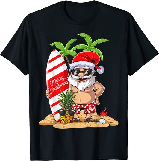 Christmas in July Santa Hawaiian Surfing T Shirt