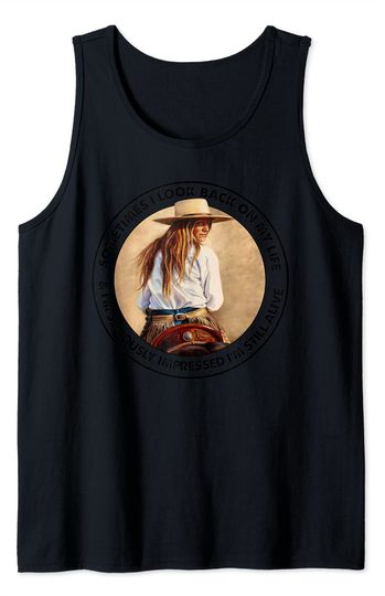 Retro Western Cowgirl Sometimes I Look Back On My Life Horse Tank Top