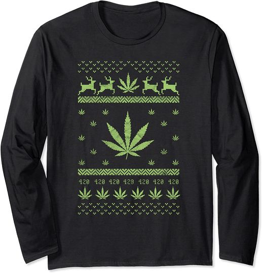 Christmas Weed Cannabis Xmas Marijuana Costume  Long Sleeve
