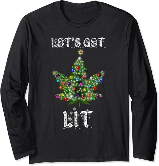 Christmas Tree Weed Leaf Pot Marijuana Vape Reefer Hippy Long Sleeve