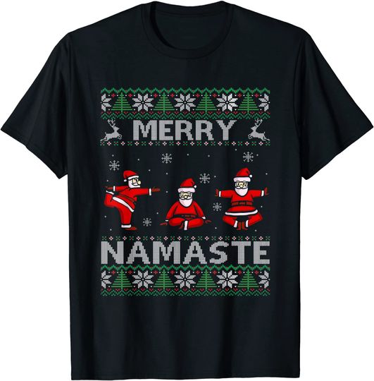 Merry Namaste Yoga Santa Claus Ugly Fitness Christmas T-Shirt