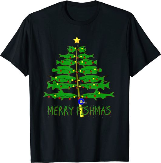 Merry Fishmas Merry Christmas Tree Fishing T-Shirt