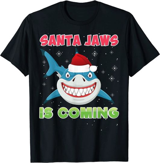 Santa Jaws Is Coming Shark Christmas Hat Sweater Ugly T-Shirt