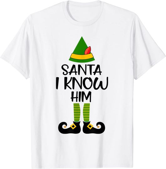 Santa Omg I Know Him Elf Matching Family Christmas Pajama T-Shirt