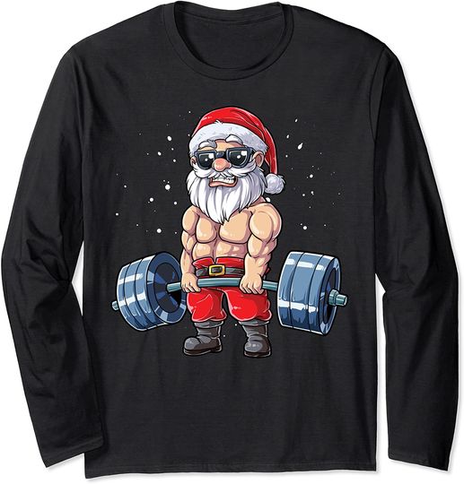 Santa Weightlifting Christmas Fitness Gym Deadlift Xmas Long Sleeve