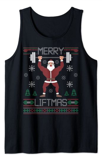 Merry Liftmas Ugly Christmas Sweater Santa Claus Gym Workout Tank Top