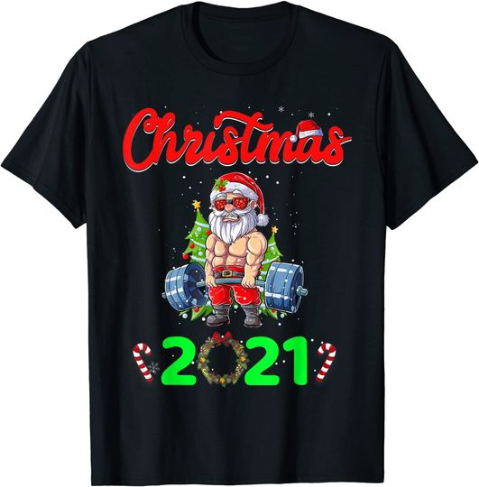 Weightlifting Fitness Gym Deadlift Santa Claus Christmas Day T-Shirt