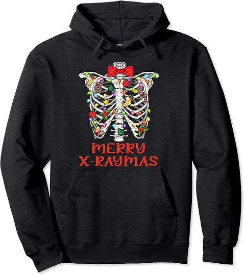 Merry X-Raymas Skeleton Rib Cage Radiology Christmas Pullover Hoodie