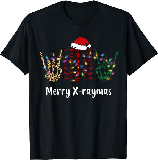 Merry X-Raymas Xmas Light Santa Skeleton Rib Cage Radiology T-Shirt