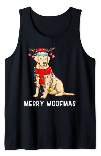 Christmas Cute Yellow Lab Dog Holiday Lights Merry Woofmas Tank Top