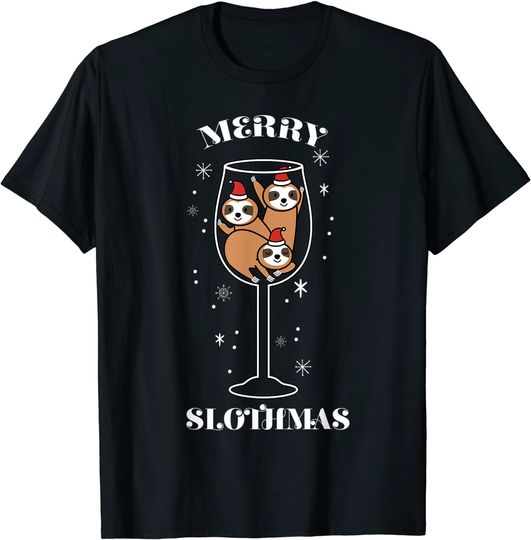 Discover Merry Slothmas Sparkling Wine Glass T-Shirt