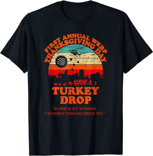 Funny Wkrp Turkey Drop Turkey Thanksgiving Turkey Fly T-Shirt