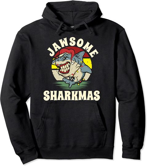 Santa Jaws Christmas Shark Santa Pullover Hoodie