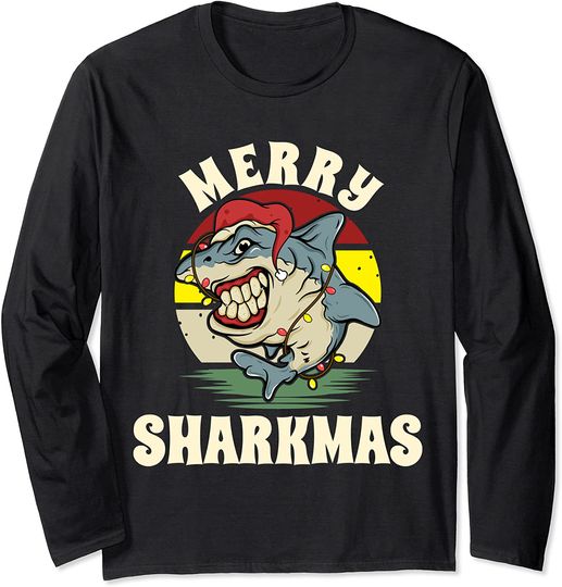 Santa Jaws Christmas Shark Shark Santa Long Sleeve