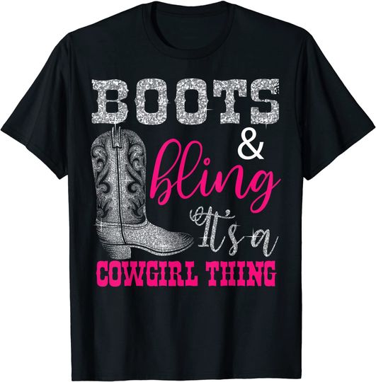 Funny Cowgirl Boots Bling Women Gift Cute Love Country Life T-Shirt