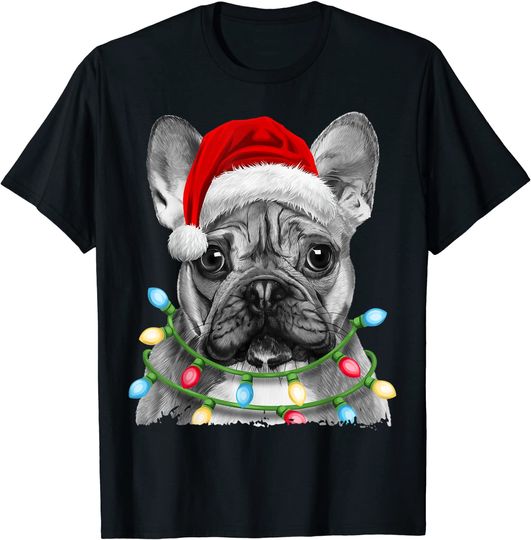 Discover French Bulldog Santa Christmas Tree Lights T-Shirt