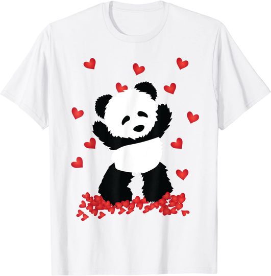Panda with Hearts - Valentines Day Women and Girls T-Shirt