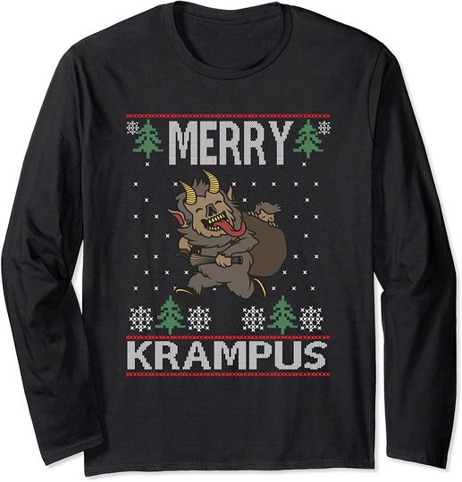 Merry Krampus Demon Claus Christmas Sweater Jumper Shirt Long Sleeve