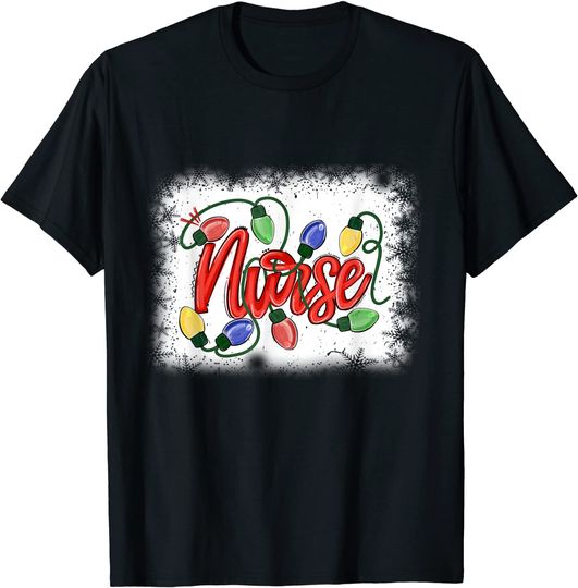 Cute Christmas Nurse Health Care worker Xmas Lights T-Shirt