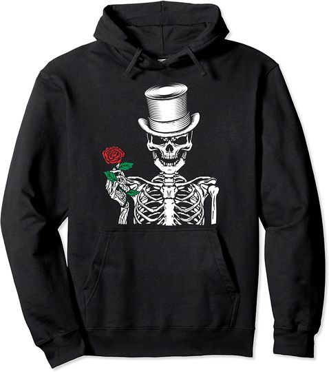 Skeleton Hand Holding Rose Hoodie